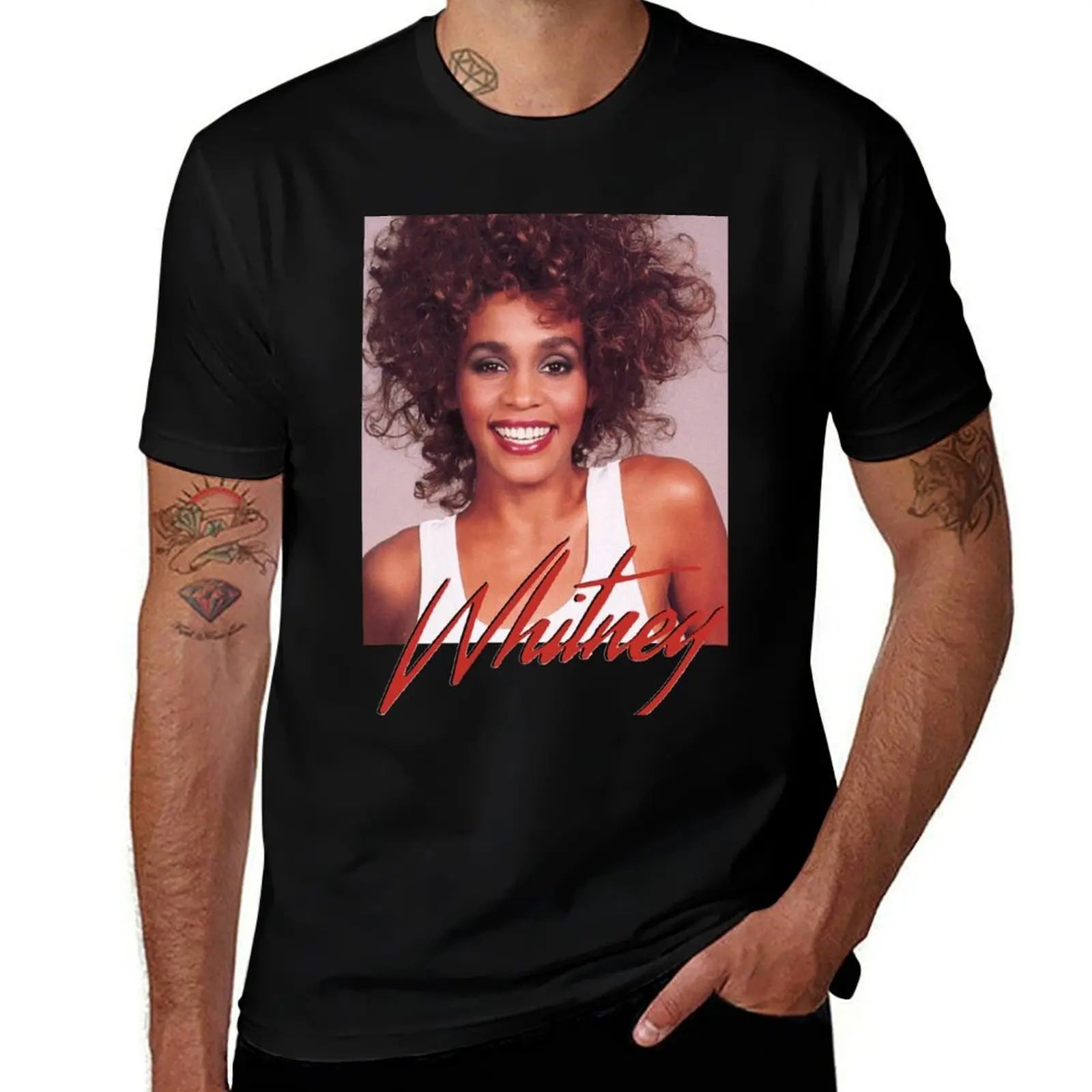 Whitney Houston Official Smile Signature T Shirt. T-Shirt Work Casual Loose Fit T-Shirt