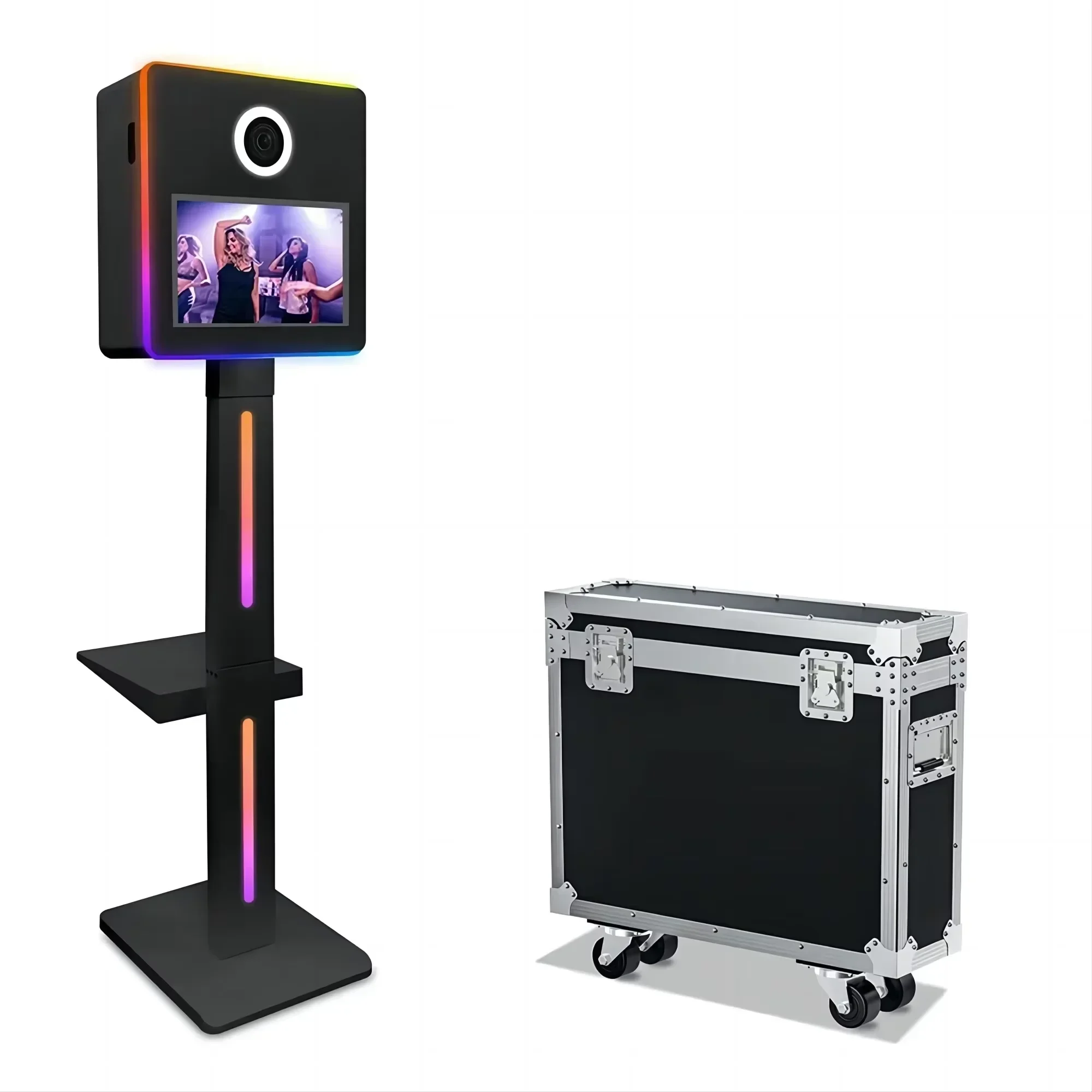 Draagbare 15,6-inch selfie-booth behuizing, draagtas, exclusief camera en printer.