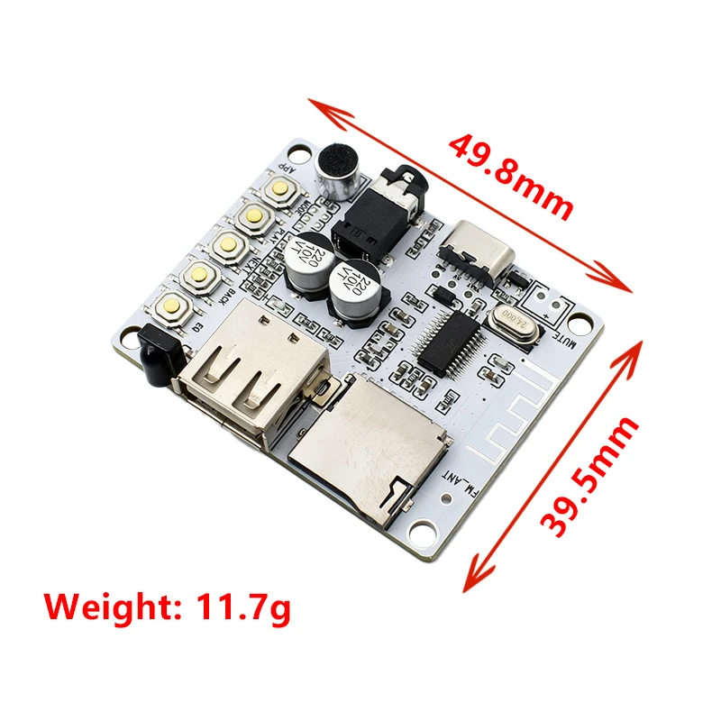 Bluetooth MP3 Decoding Receiver Module, Type‑C Bluetooth Audio Board Support TF Card U‑Disk Playback For Speaker DIY
