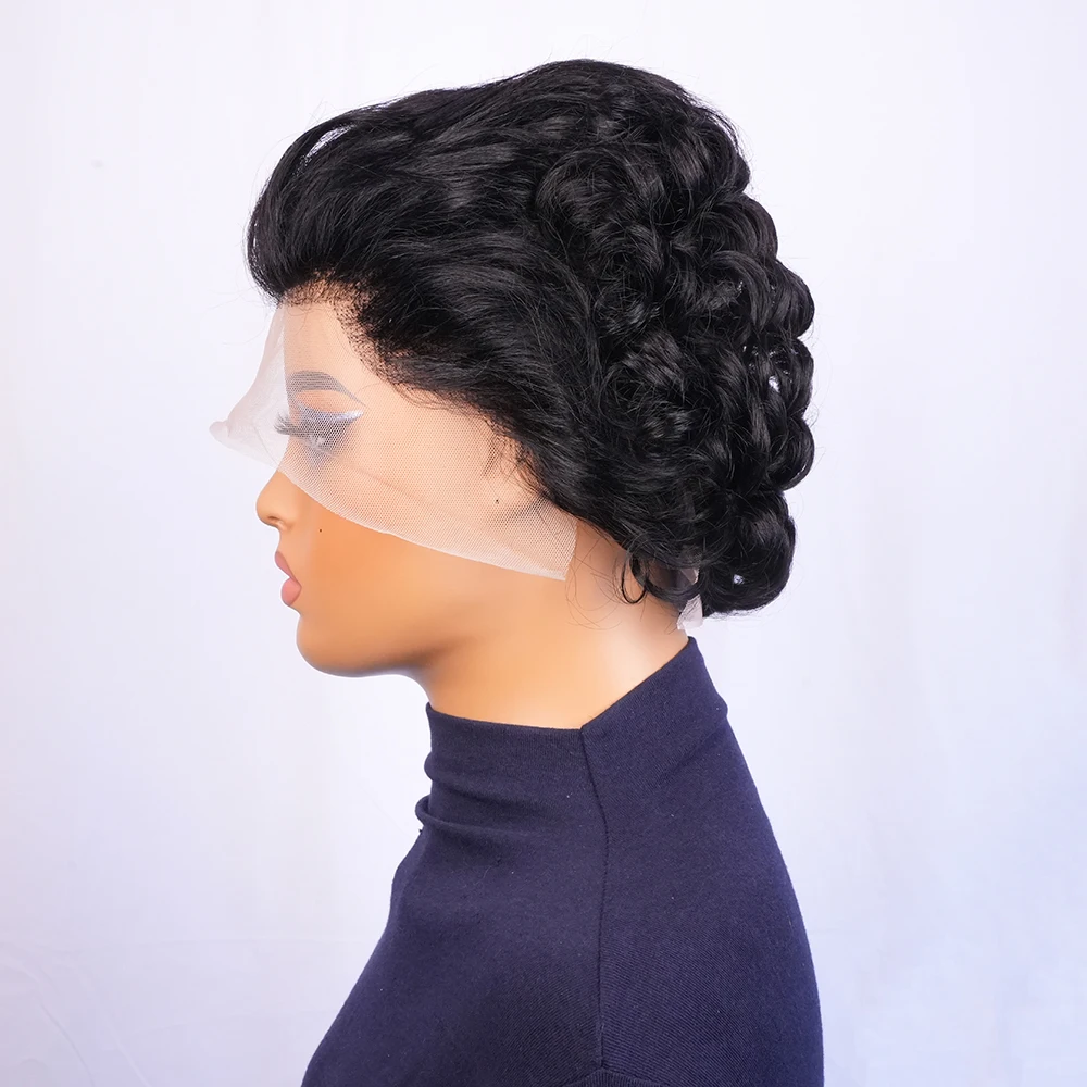 Парик с стрижкой пикси, человеческие волосы, короткий свободный вьющийся парик для женщин, 13 × 4, прозрачные парики спереди, бразильские волосы, бесклеевые, надувные, вьющиеся