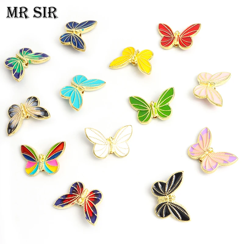 10pcs Colour Enamel Butterfly Spacer Beads Charms Double-sided Alloy Loose Bead for Jewelry Making Bracelet Necklace Accessories