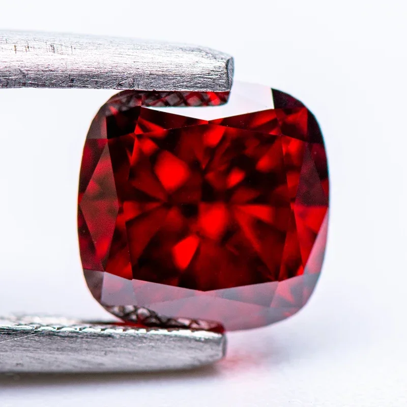 

Cubic Zirconia 5A Grade Quality Red Color Cushion Shape 4k Crushed Ice Cut Lab Synthetic Cz Stone For Women Charm Jewel