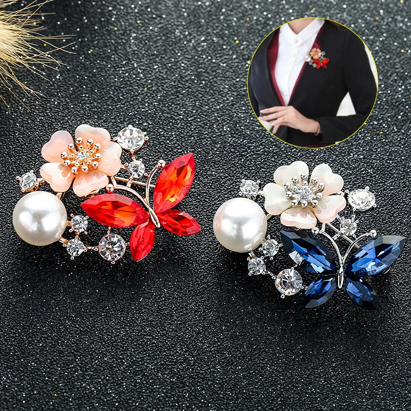 1Pcs Cute Fashion Flower Pearl Crystal Butterfly Shaped Brooches For Women Clothing Coat Jewelry Accessories Gifts