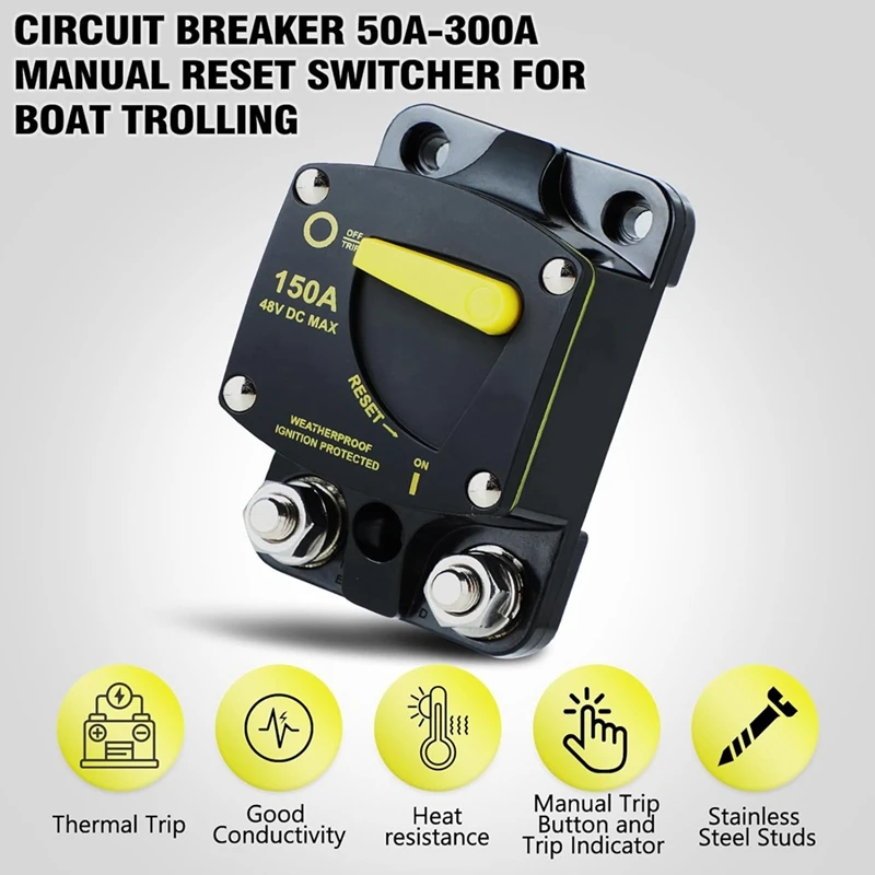 Circuit Breaker With Manual Reset Switch High Amperage For Marine Rvs Yacht Trolling Boat Battery Solar System