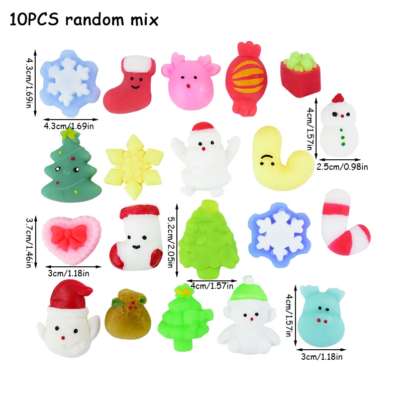 10Pcs Christmas Squishy Stress Relief Toys for Kids Party Favors Birthday Rewards Gifts Goodie Bag Filler Santa Claus New Year