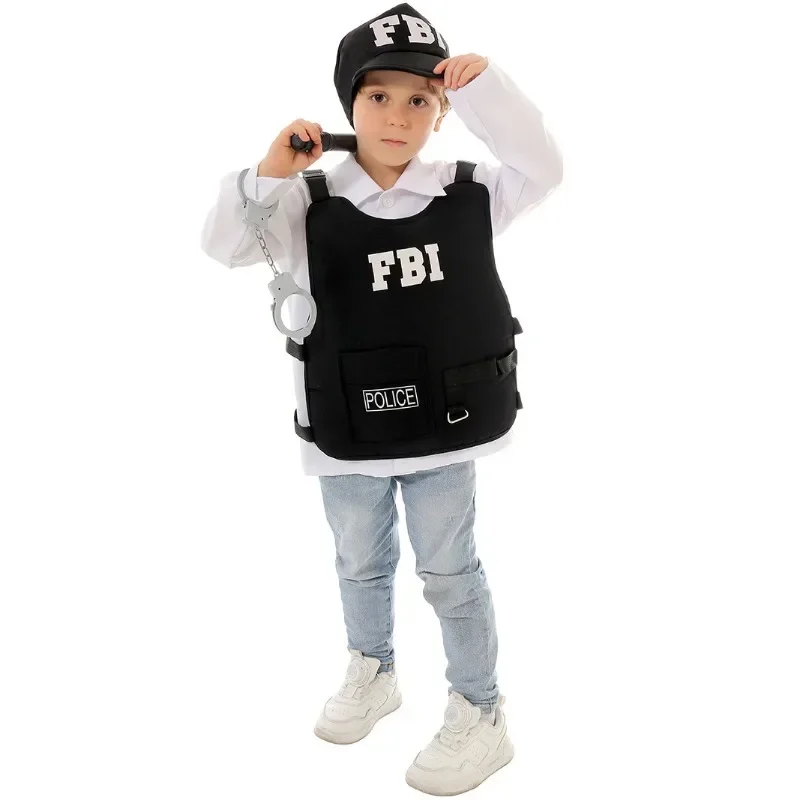 FBI Police Role-playing Kid Cosplay Costume Children\'s Police Vest Performance Clothing School Stage