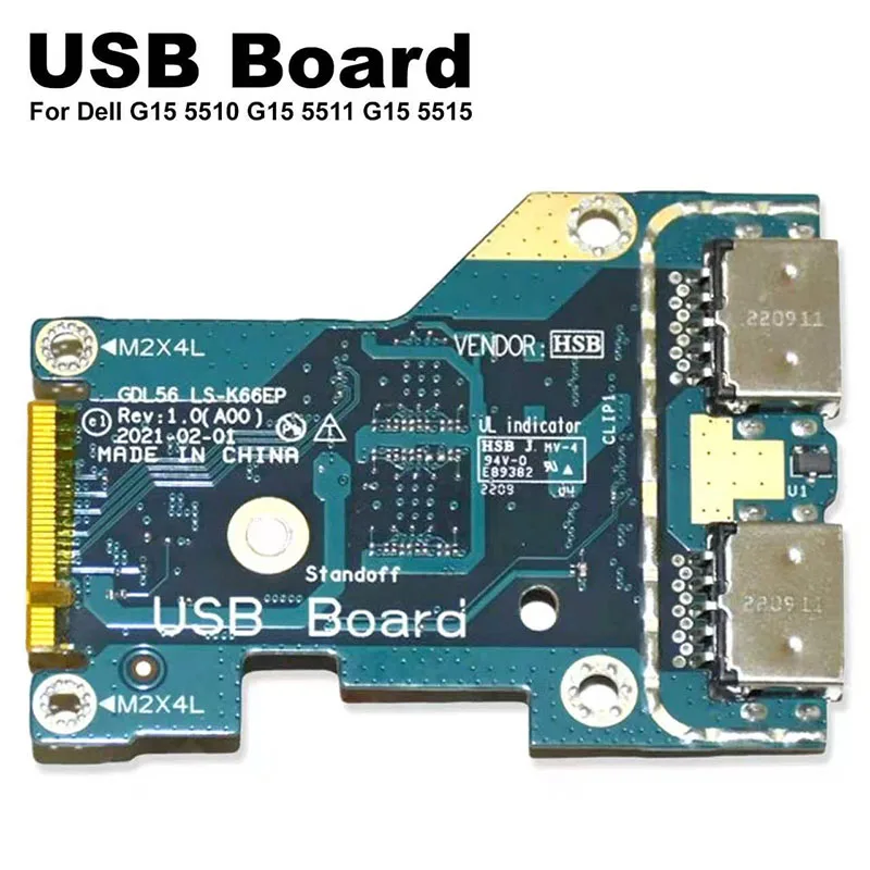 New 2-Port I/O Circuit USB Board LS-K66EP RY7G0 For Dell G Series G15 5511 5515
