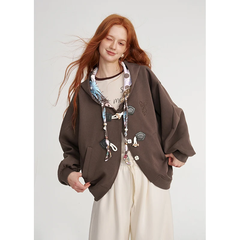 ELFSACK Women's Neo-Chinese Zip Up Hoodie with Paisley Print, Oriental Long Sleeve Sweatshirt, Casual Loose Coat