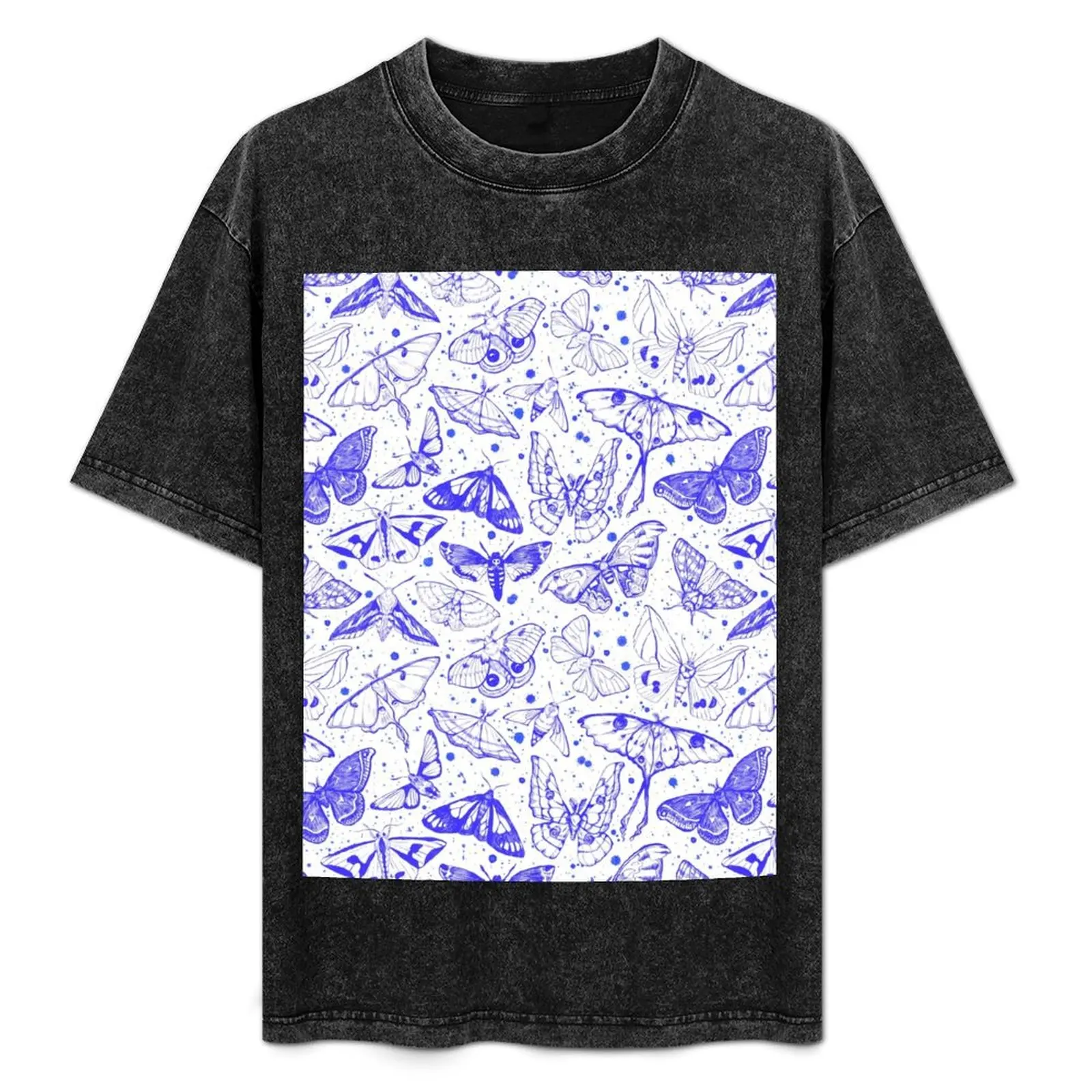 Moth Magic in Blue T-Shirt Retro Style Print Casual Top