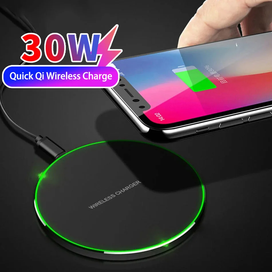 30W Wireless Charger For iPhone 14 13 12 11 Pro XS Max Mini X XR Induction Fast Wireless Charging Pad For Samsung Xiaomi Huawei