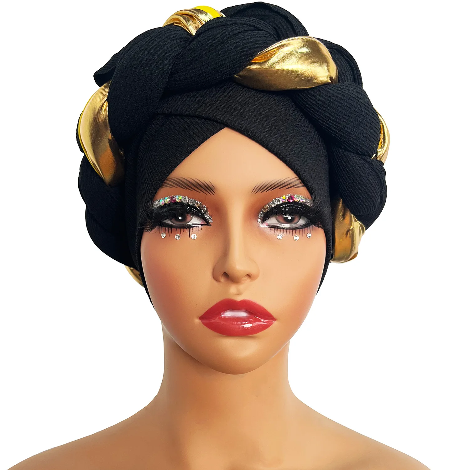 Elegante Turban Kappe Frauen Headwrap Motorhaube Afrikanische Dame Kopf Wraps Muslimischen Turbane Hut Abend Party Autogele Kopfbedeckung – Detail 6