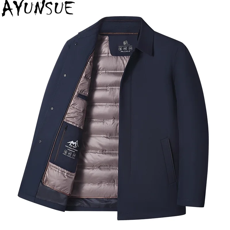 AYUNSUE Men's Winter Warm Wihte Goose Down Jacket Removable Liner Puffer Jackets Light Business Coat Пуховик Мужской Зимний