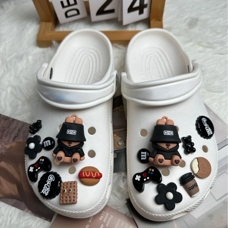 Shoe Charm New DIY Pins Black Cute Fisherman Bear Decoration Buckle for Hole Shoes Charms Set Accessories Kids Boy Girls Gift