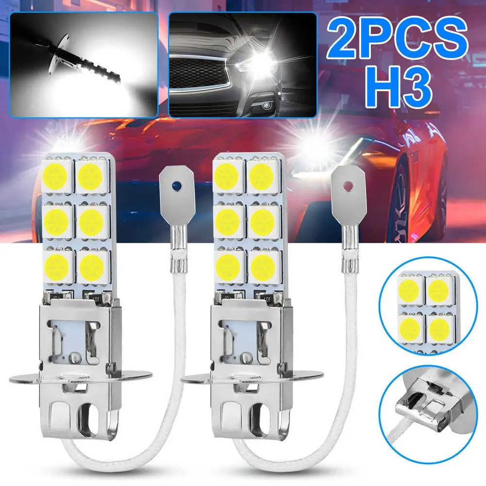 

2pcs Car Bulb H3 Bright Led Fog Driving Drl Light Bulbs Conversion Kit 6000k 1800lm White 360-degree Lighting