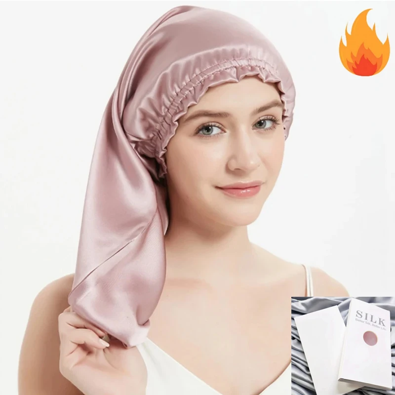 

100% чистый шелковый чепчик шелковицы для длинных волос, шелковый чепчик для сна, шелковистая женская ночная шапочка, шапка Женская,비니