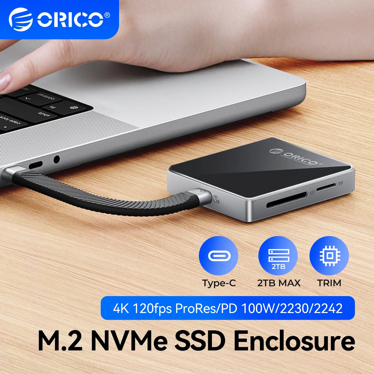 

ORICO USB-C Внешний SSD-корпус M.2 NVMe SSD-корпус 2230 2242 Корпус для чтения карт TF с PD 100 Вт 10 Гбит/с для iPhone 16 17 OS