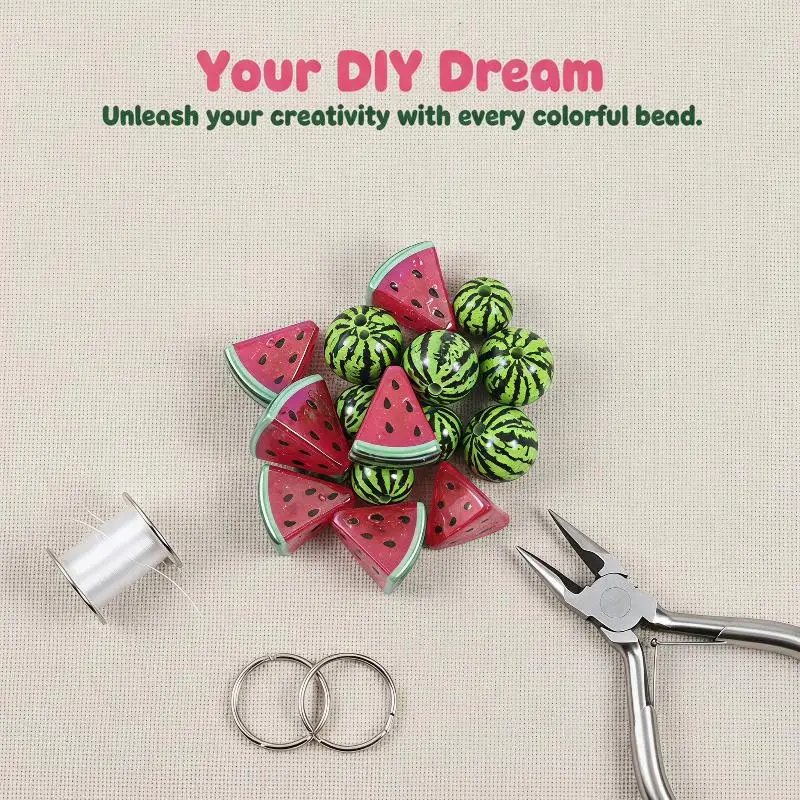 5Pcs Watermelon Shaped Acrylic Beads Red Green Loose Spaced Beads For Keychains Bracelet Making DIY Jewelry Accessories