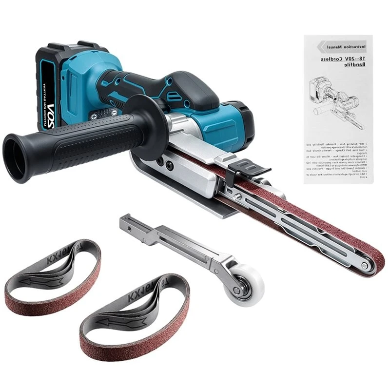 HRBAJ-Mini Electric Belt Sander 5250RPM 5-Gear Angle Grinder Cordless Belt Sander Polisher Power Tool For 20V Battery EU Plug
