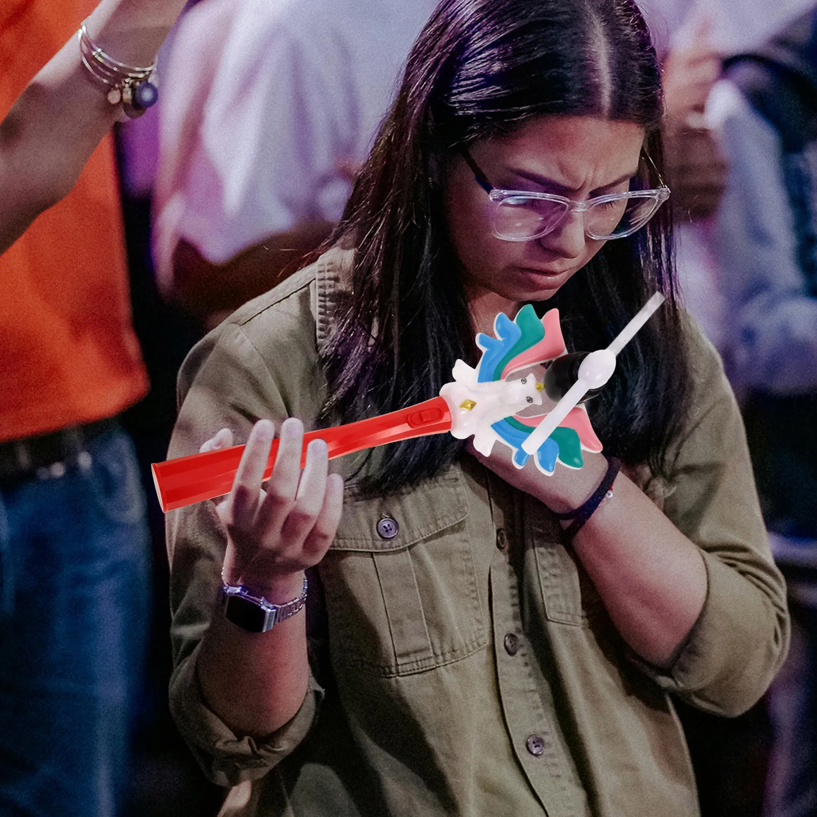 Varinha elétrica de unicórnio com luz rotativa, luzes led, som de casco de cavalo, música para crianças, festa de casamento, dia das bruxas, bastão brilhante