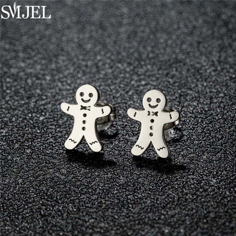 Fashion Cartoon Stainless Steel Gingerbread Man Stud Earrings for Women Cute Snowman Cookies Shaped Earring Girls Chirstmas Gift