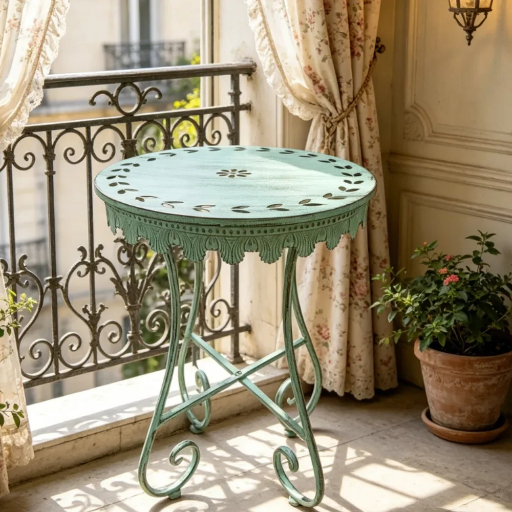 Foreign trade cross-border explosion Villa courtyard French retro old lace edge round flower stand edge coffee table small