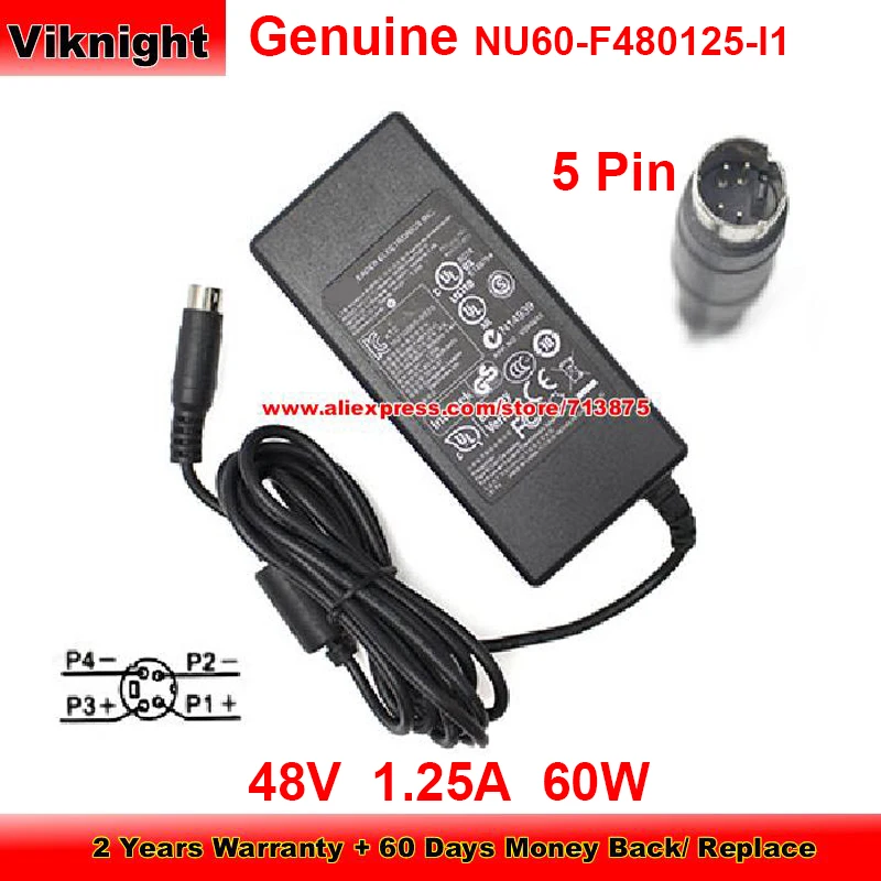 

Genuine LEI NU60-F480125-I1 AC Adapter NU60-F480236-I1 48V1.25A 60W for NETGEAR GS108P CISCO SG110-08DHP SG110D-08HP SWITCH 5Pin