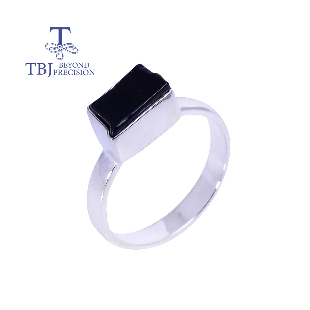 

Natural black spinel and white agate handmade original rough gemstone ring simple fashion daily wear women's Fine jewelry