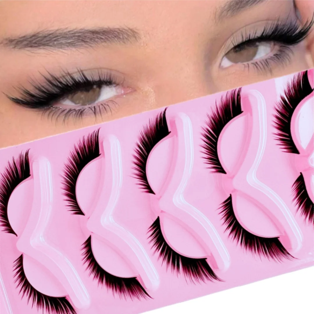 5 pares de cílios postiços de aparência natural, olhos de gato de vison fofos e olhos de raposa, cabelos finos estilo fada, melhoram seu visual sem esforço