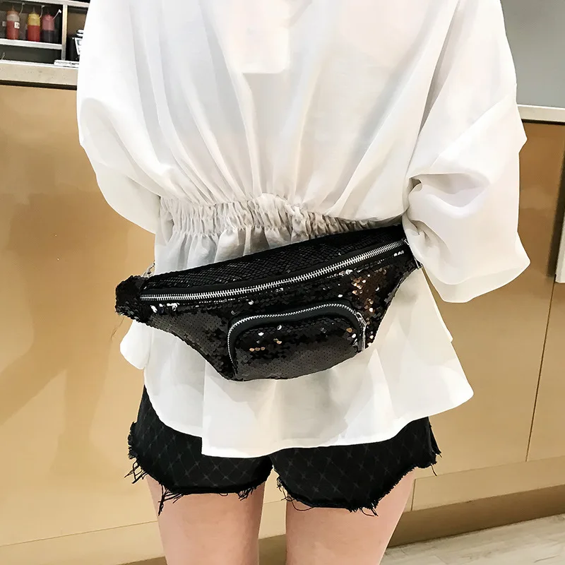 Fashion Sequins Waist Bag Women Crossbody Bags Ladies Fanny Pack for Women Luxury Handbag Bum Belt Chest Bag Female Waist Packs