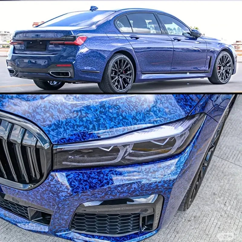 Premium PET High Gloss Blue Forged Carbon Fiber Vinyl Wrap Film Rolle Air Release Selbstklebende Auto Aufkleber Aufkleber Verpackung – Detail 4