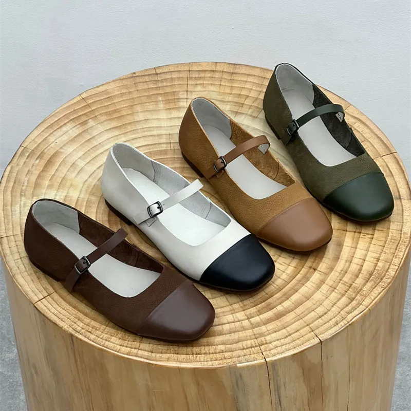 

Белые женские туфли из воловьей кожи в стиле ретро, прогулочные мягкие туфли на плоской подошве, туфли Мэри Джейн из натуральной кожи с пряжкой для танцев