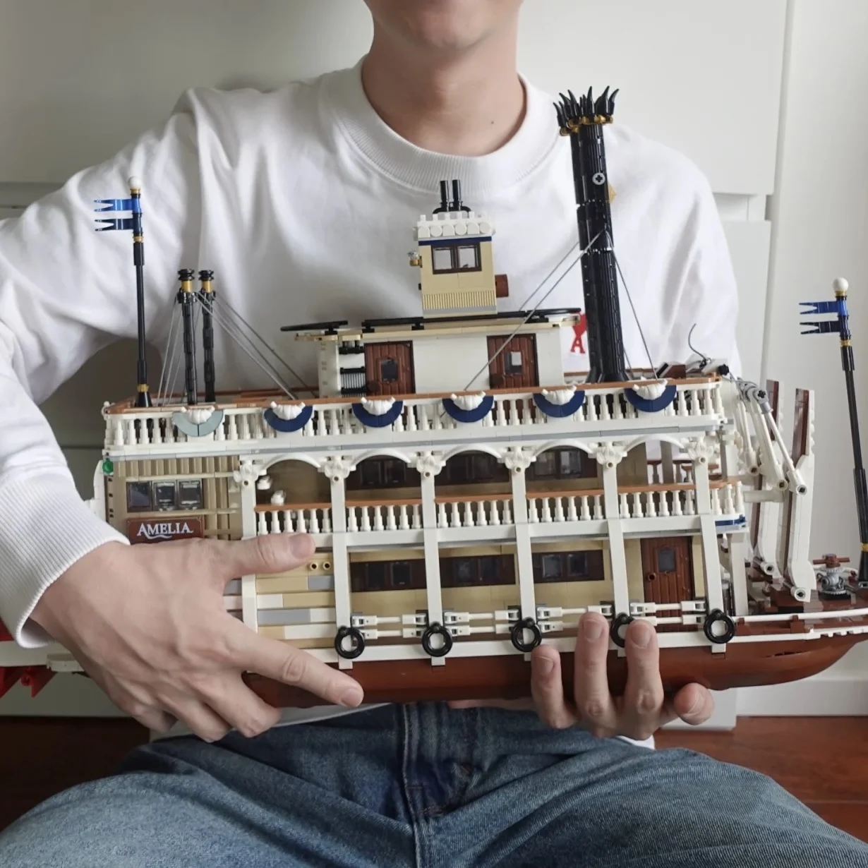 MOC River Steamboat Bausteine Kit Kompatibel 21356 Ziegel Kinder Spielzeug Für Jungen Mädchen