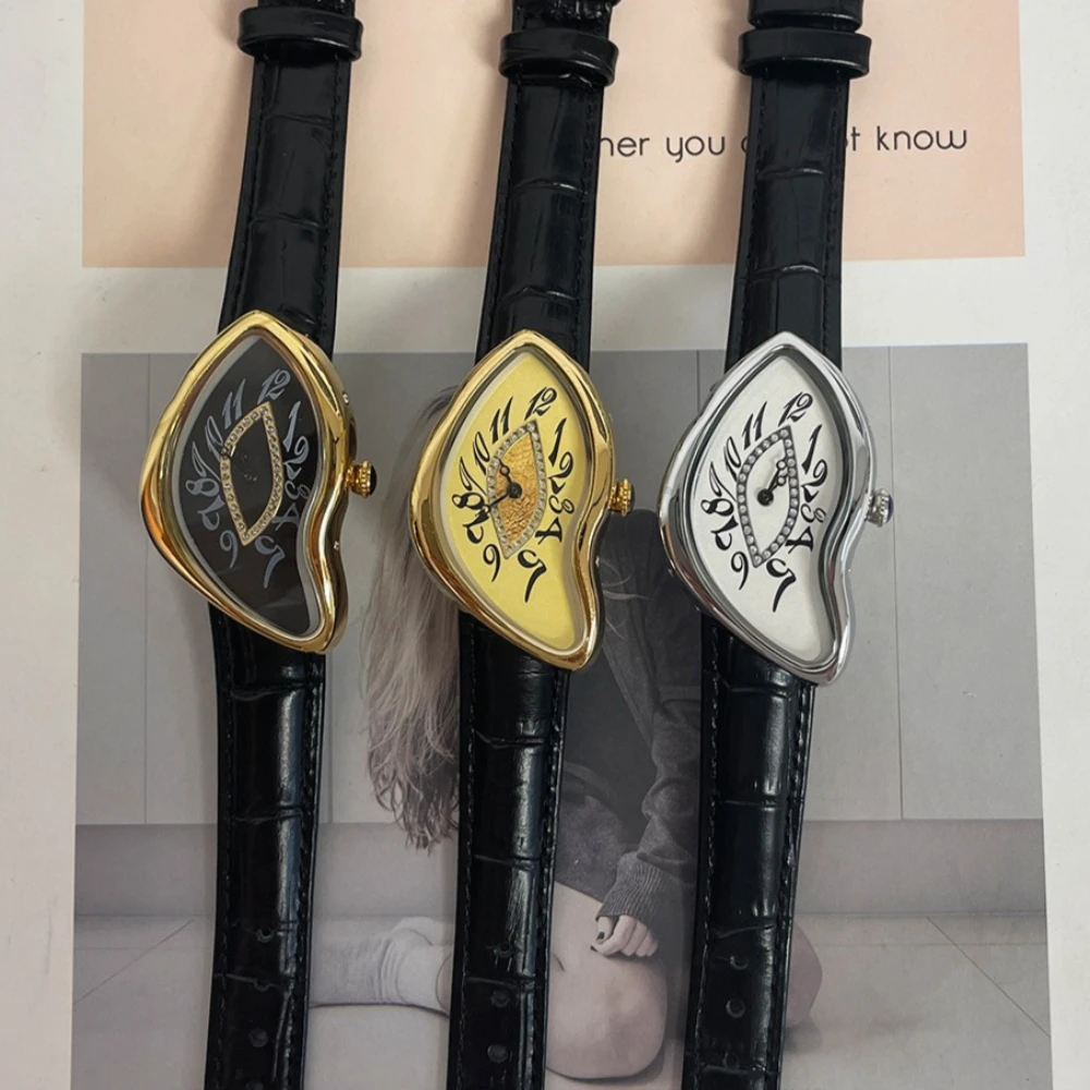Niche Design Shape  Quartz Men's Watch Y2k Style Twisted Case 2025 New Trendy Personalized Watch Leather Waterproof Watch Clock