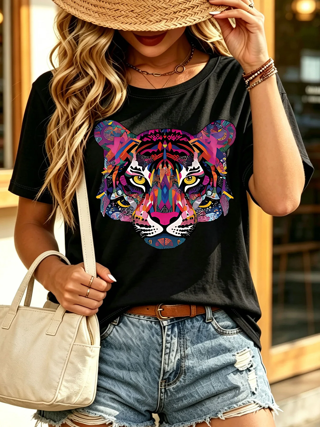 Cute Axolotl And Capybara Noodles Bubble Tea Art Print Graphic Womens T Shirt Short Sleeve Crew Neck Casual Ladies Tee Tops