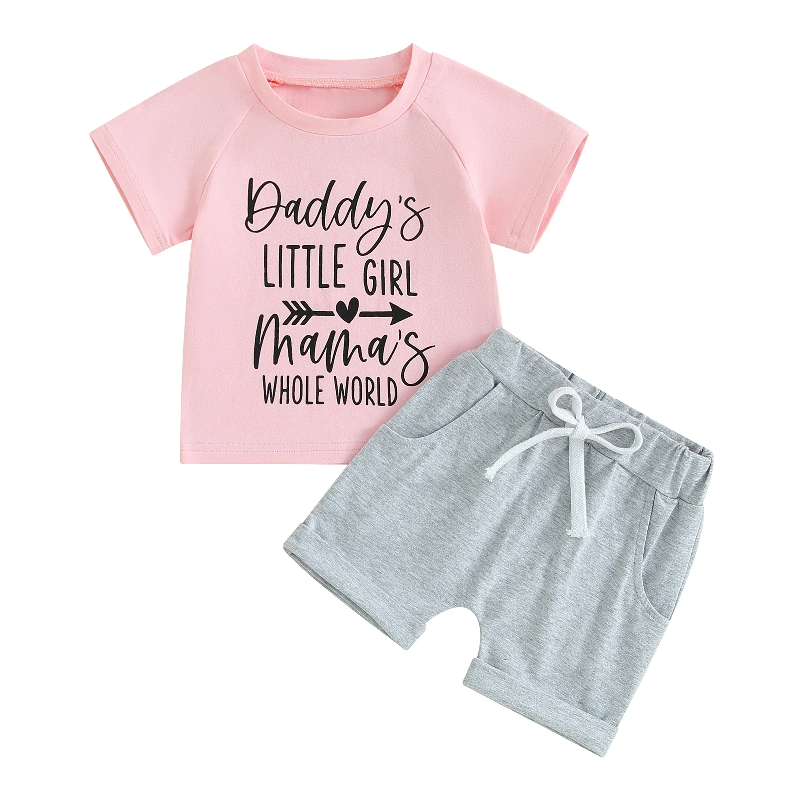 

Toddler Baby Girl Summer Outfit Letter Print T Shirt Tops Elastic Waist Shorts Set Cute Infant Newborn Clothes