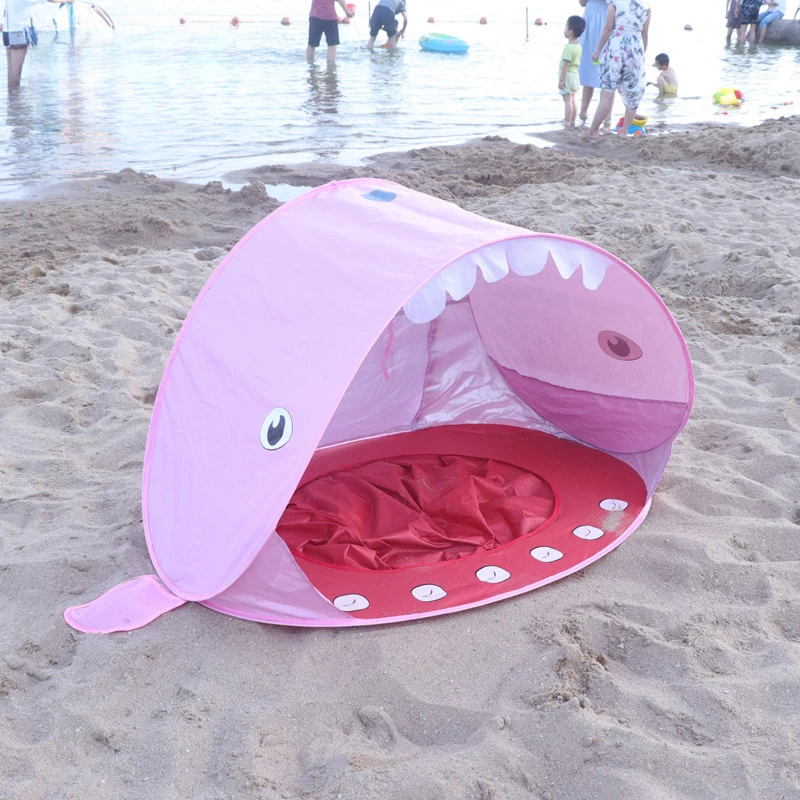 Full-automatic quick-opening children's beach tent is simple and portable, and cute sharks and children play sand