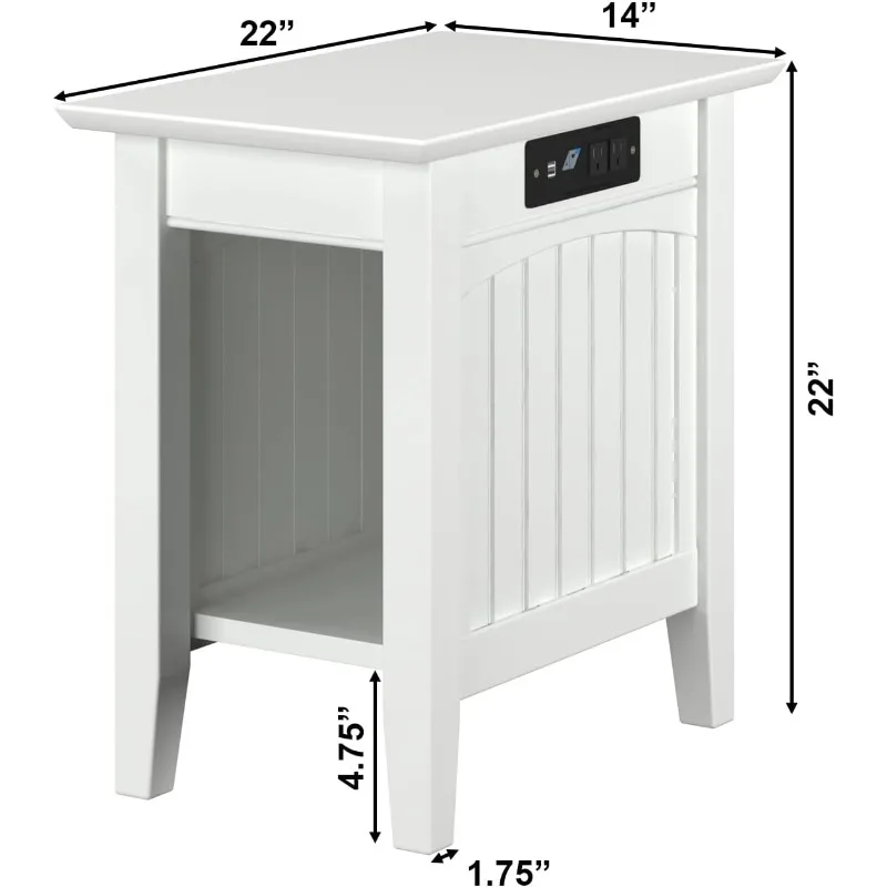 AFI Nantucket Chair Side Table with Built-in Charger in White