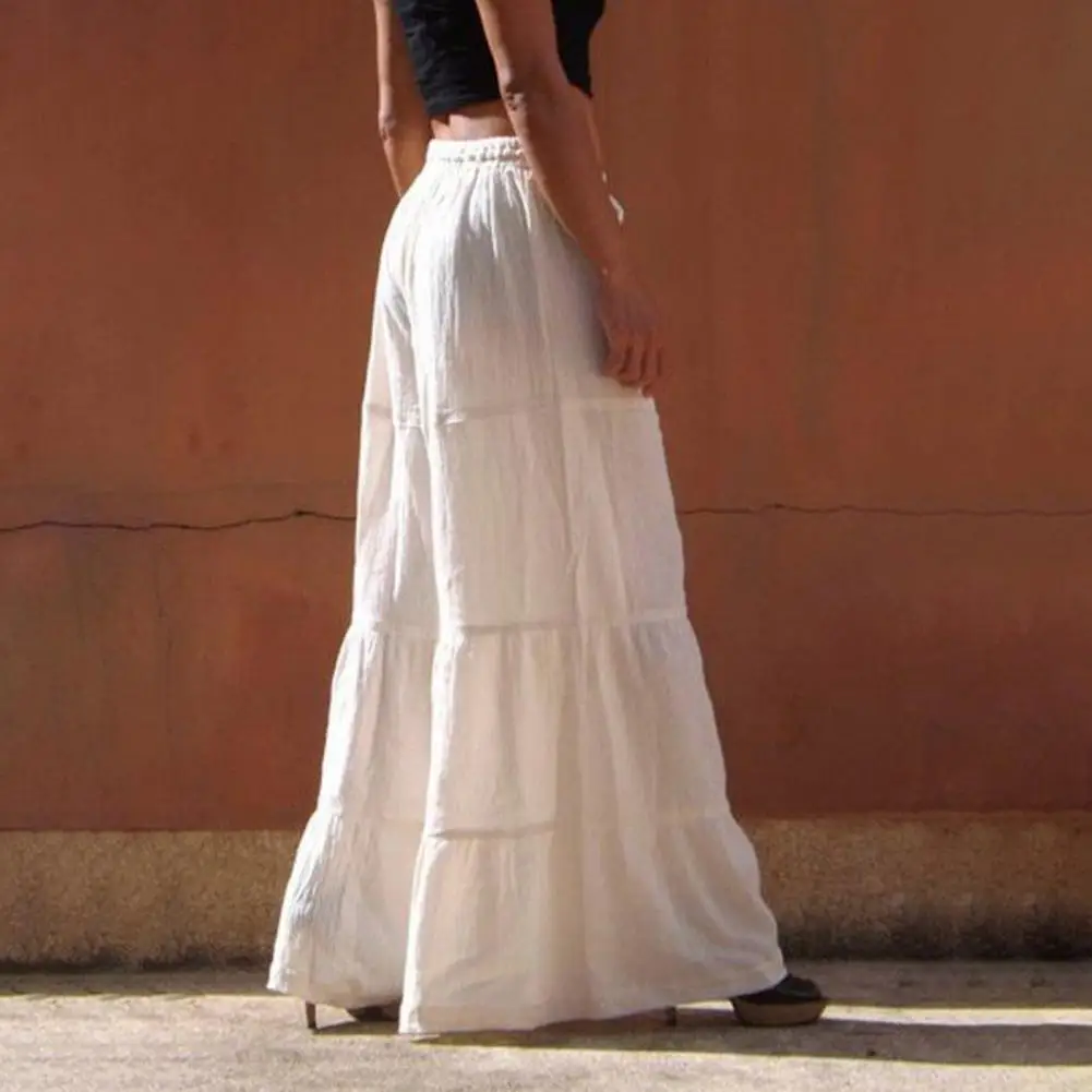 2025 calças femininas cintura elástica calças de perna larga cor sólida rendas verão elástico queimado calças streetwear calças largas