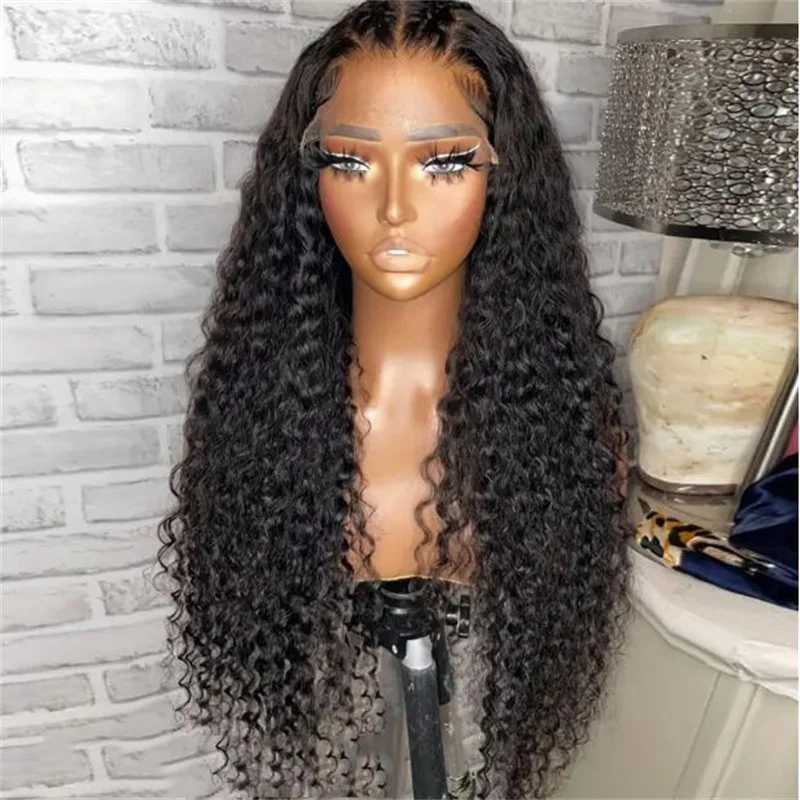 

Long Soft 26“ Black Kinky Curly 180 Density Lase Front Wig For Black Womer BabyHair Glueless Preplucked Heat Resistant Daily Wig