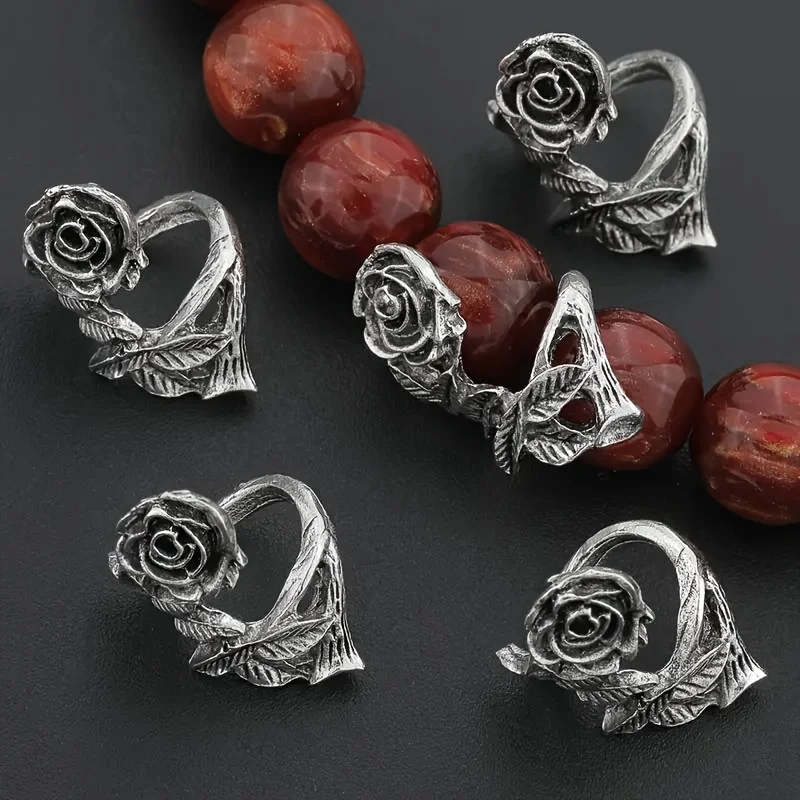 57 pieces 3D rose-shaped bead alloy beads with hollow design and leaf details. Suitable for making DIY jewelry, including bracelets, necklaces, anklets, earrings, keychains and other handicrafts.