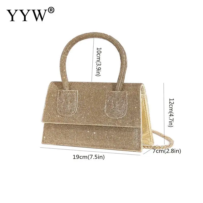 Fashion Rhinestone Evening Bag Sequins Glitter Clutches Wedding Purses Female Golden Party Mini Shoulder Tote Handbags For Women