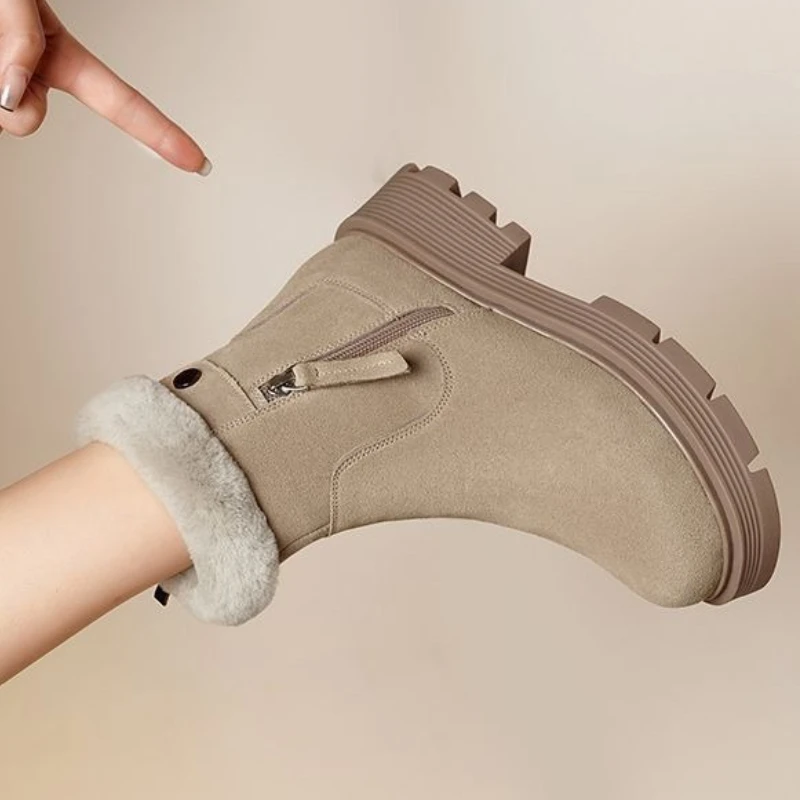 

Хлопковые меховые женские зимние ботинки, элегантные, на среднем каблуке, на молнии, зима 2025, новинка, рабочие ботинки, шикарная распродажа, осенняя популярная женская обувь