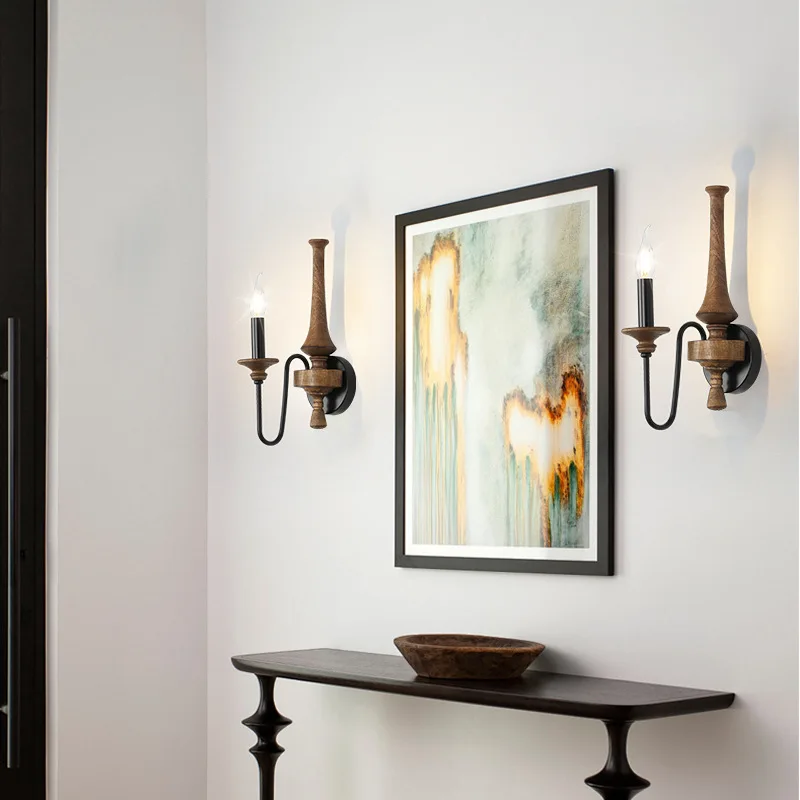 Iron Indoor Wall Lamp American Pastoral Style Light Bedroom Restaurant Study Decoration Lighting Lamps Hand Carving Retro Lights