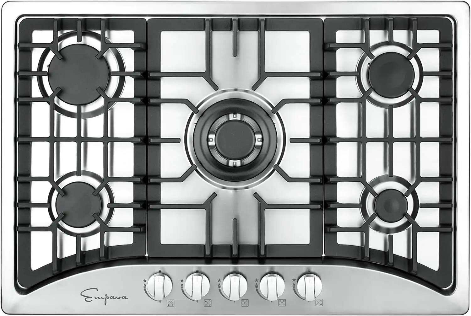 Gas Stove Cooktop with 5 Italy Sabaf Sealed Burners NG/LPG Convertible in Stainless Steel, 30 Inch