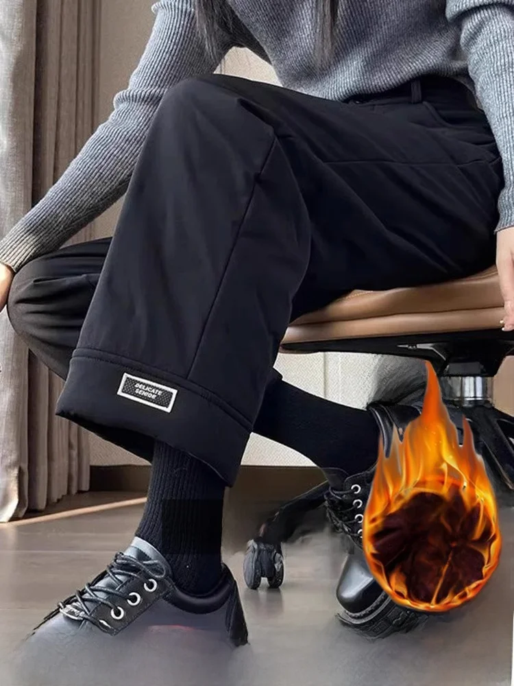 

Women's High Waist Thiened Fce Wide Leg down Pants Winter Outerwear Cotton Pants Tag Removed Tee-Proof Features