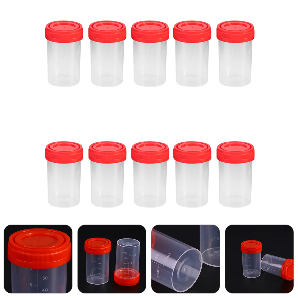 10pcs Sampling Cup Sample Cups Specimen Bottle Urine With Scale The Container Plastic Medical Measuring 60ml (Random Color)