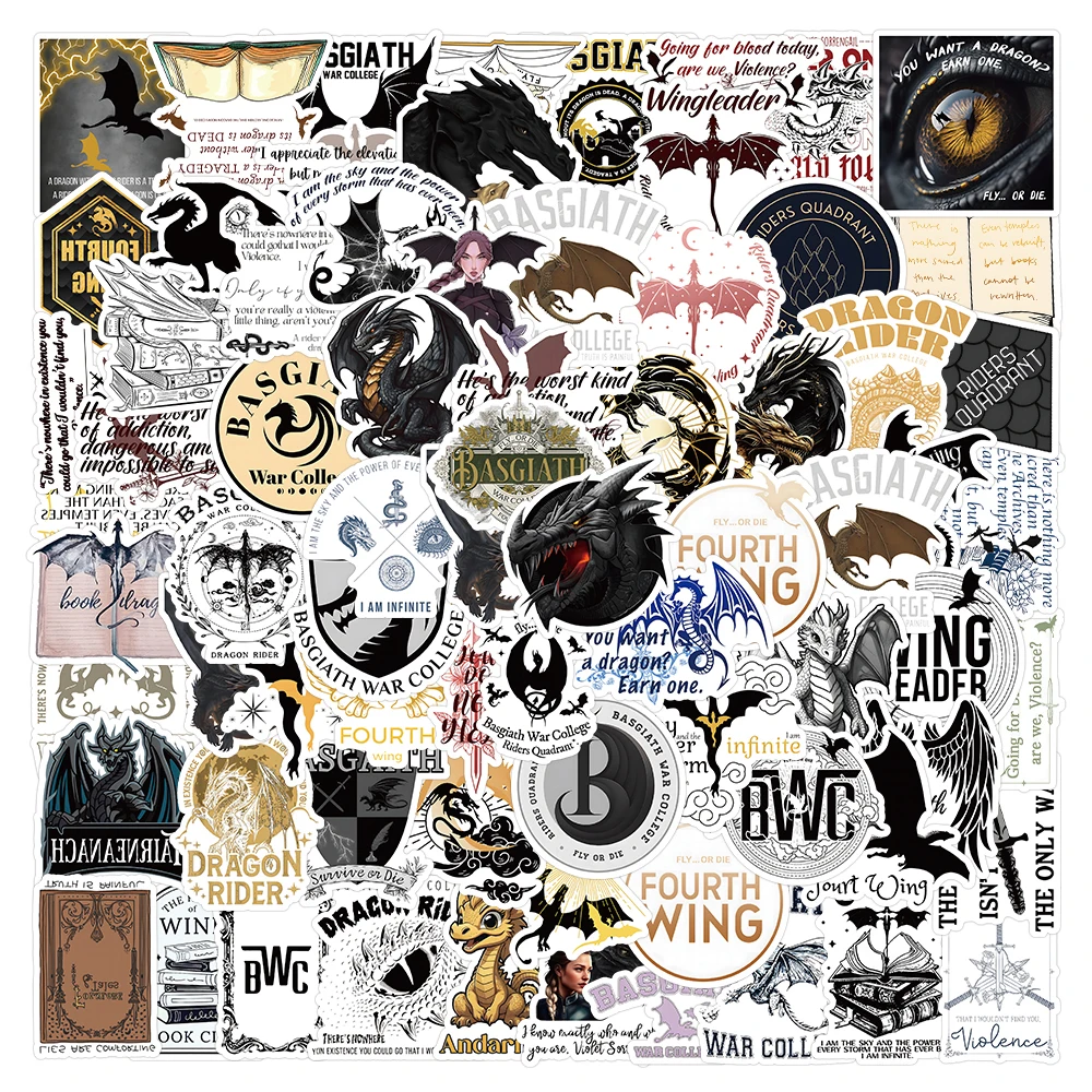 

10/30/50/100pcs Novel Fourth Wing Dragon Graffiti Stickers Decals DIY Notebook Luggage Waterproof Cool Sticker Toys Gifts