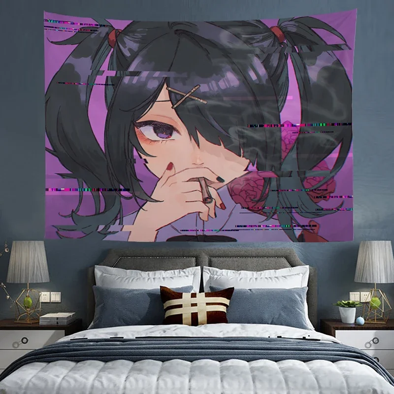 Kawaii Tapestry Wall Hanging Art NEEDY GIRL OVERDOSE Decoration Home Bedroom Boho Decorative Aesthetic Room Decor Textile Garden