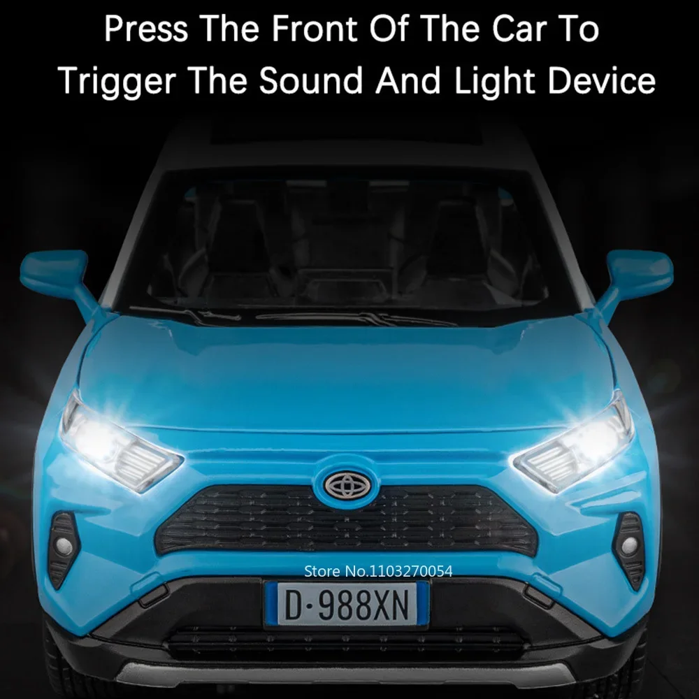 1/22 RAV4 SUPRA Auto Speelgoed Metalen Modellen Diecast Legering Voertuig Geluid Licht Trek 6 Deuren Geopend Rubberen Banden Speelgoed Cadeaus voor Kinderen