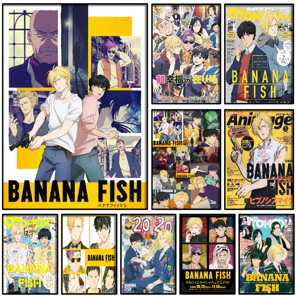 1PC Banana Fish Poster Self-adhesive Art Waterproof Paper Sticker Coffee House Bar Room Wall Decor